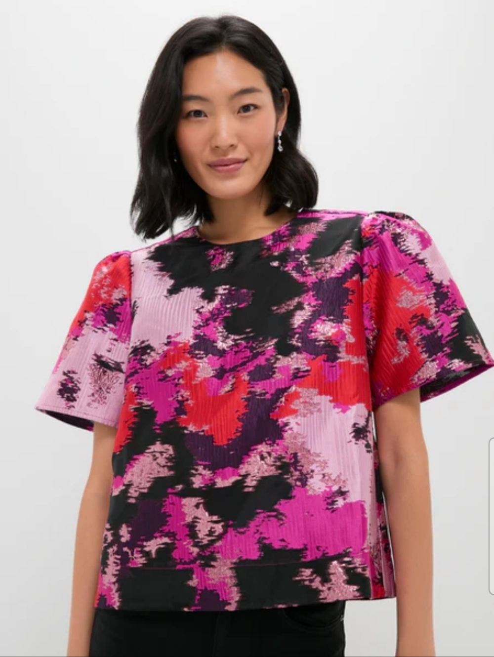 Pomander Place Pink & Red Lurex Abstract Jacquard Lyla Blouse
